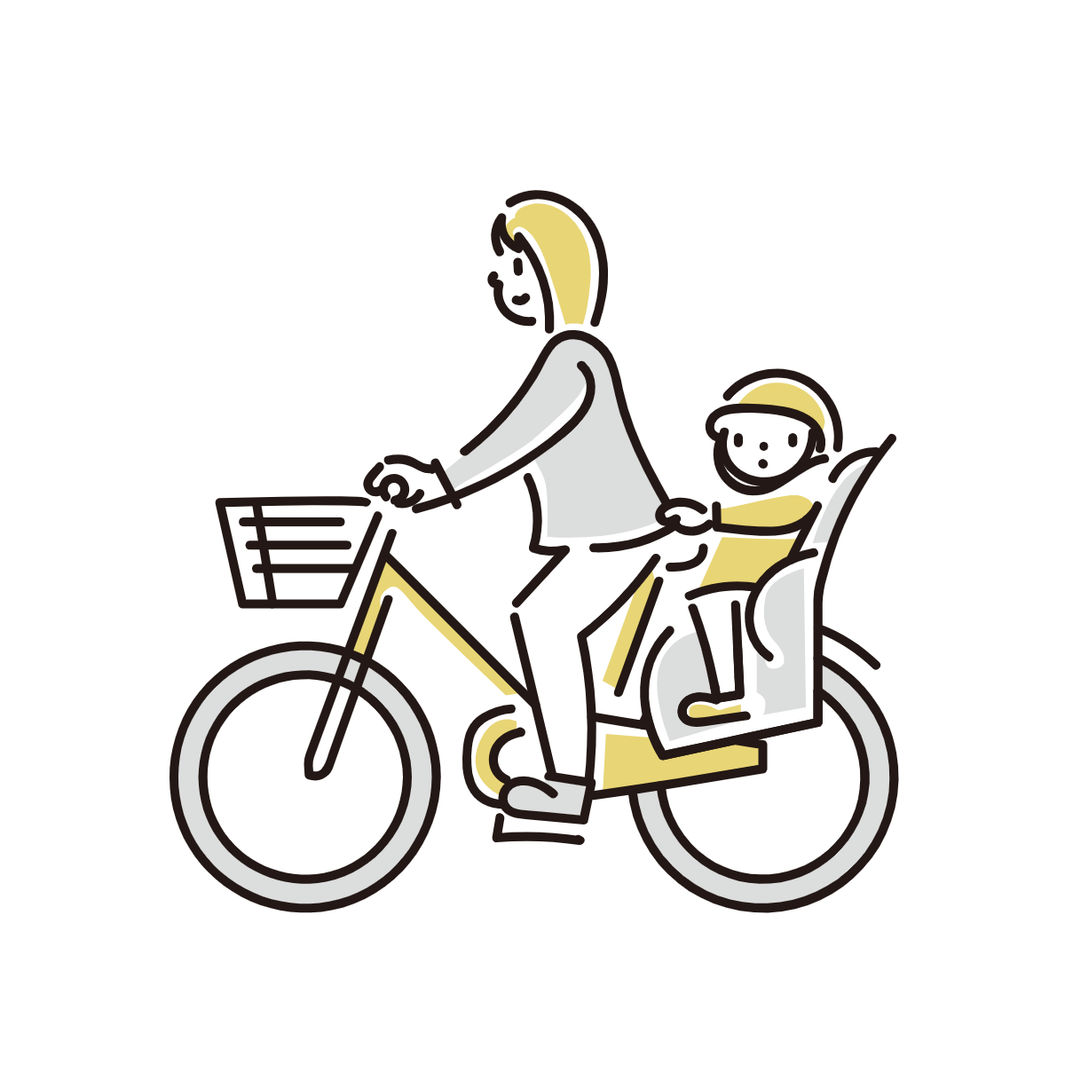 「自転車に乗る母と子のイラスト
